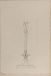 Chapel of Chivalry: proposto candelabro de prata (lápis, tinta, pincel, wc e tinta prateada em cartão cinza)