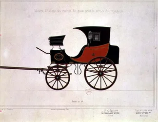 Desenho de uma carruagem para o Serviço Postal, gravada por Engelmann e Graf