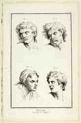 Desenho: Expressões de Emoção (Ódio ou Ciúme, Raiva, Desejo, Dor Física), de Encyclopédie