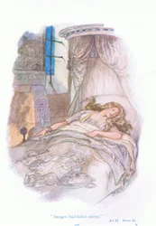 Imogen tinha adormecido (Cymbeline), de Tales from Shakespeare pub. por Ward Lock & Co Ltd