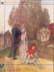 Design da capa interna, do Tales from Shakespeare pub. por Ward Lock & Co Ltd, 1930-40s