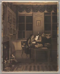 Desenho, Interior com um homem a ler na sua secretária, 1827
