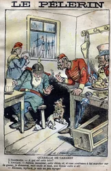 Cabaret Querelle: Desenho animado sobre as guerras coloniais entre Inglaterra, Alemanha, França e Estados Unidos em torno da situação em Fachoda, na África. Gravação de Lemot em "le Pelerin" de 23 de Abril de 1899 (A crise de Fachoda: grave incidente diplo