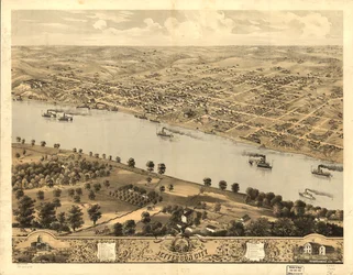 Vista aérea de Jefferson City, a capital do Missouri, 1869. LOC 73693479