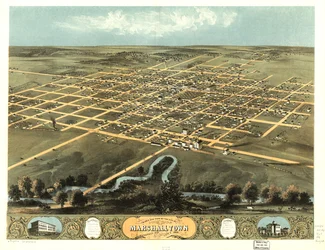 Vista aérea da cidade de Marshalltown, Marshall Co., Iowa 1868. LOC 73693402