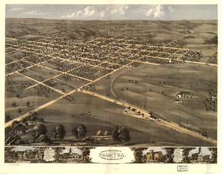 Vista aérea da cidade de Palmyra, Marion Co., Missouri, A.D. 1869. LOC 73693486