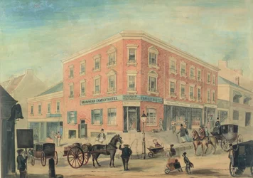 Esquina das Ruas George e Hunter, Sydney, 1849 (wc)