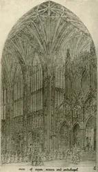 Desenho arquitetônico: vista da tela do órgão e antichapel, 1833-1834, 1906.