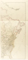 Um mapa que mostra todas as novas descobertas nas partes interiores da América do Norte