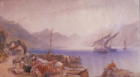Em uma praia do lago italiano