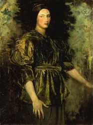 Mulher, em, veludo verde, 1918
