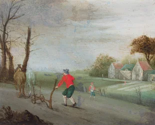 Um homem a lavrar um campo (pintura a óleo)