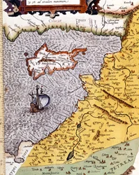 Mapa geográfico histórico da Palestina de acordo com o Atlas de Abraham Ortelius, Amsterdã