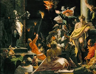Judite mostra a cabeça de Holofernes ao povo (pintura sobre madeira de carvalho)
