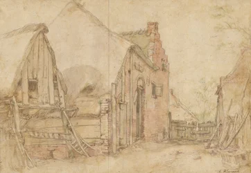 Vista de um pátio de quinta (recto); Estudo de uma árvore (verso)