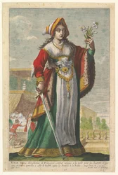 Judith francesa, uma ilustração de Pierre Le Moynes La Gallerie des femmes fortes, 1647.