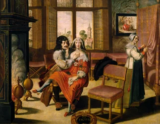 Sentido de toque, ca. 1635, de Abraham Bosse (1604-1676), após pintura de série de 5 por artista desconhecido, França