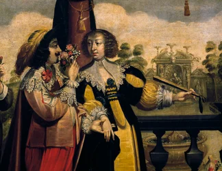 O olfato, ca. 1635, de Abraham Bosse (1604-1676), depois de uma pintura de uma série de 5, de artista desconhecido, detalhe. França