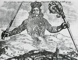 Página de título de "Leviatã, ou A Matéria, Forme, & Poder de um Eclesiástico e Civil da Common-Wealth" por Thomas Hobbes