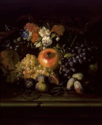 Natureza morta com flores e frutas