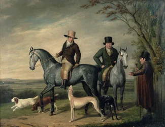 Dois cavalheiros em caçadores cinzentos