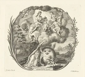 Alegoria do nascimento de uma criança com Juno e Abundância