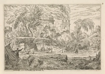 Paisagem da Arcádia com arco triunfal Paisagens clássicas (título da série)