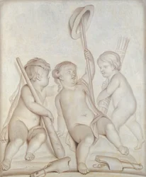 Os Três Querubins (grisaille), Putti com os atributos de Hércules e Mercúrio, 1767