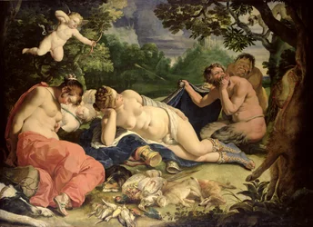 Diana e ninfas adormecidas, visitadas por sátiros, 1620