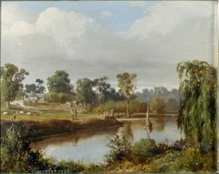 Rio com barco à vela (zona rural da Austrália, área de Melbourne)