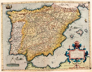 Descrição da Espanha. Mapa geográfico do "Theatrum Orbis Terrarum" de Abraham Ortelius (1527-1598)