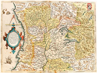 Ducatus Mediolanensis, Finitimarumq Regionu Descriptio Auctore Iooanne Georgio Septala Mediolanense Mapa Geográfico do Duque de Milão do "Theatrum Orbis Terrarum" de Abraham Ortelius (Oertel, Ortell ou Ortel)
