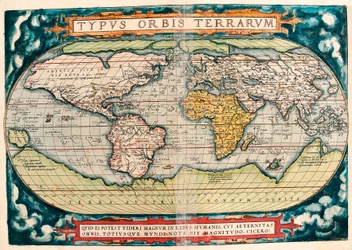 Mapa da Terra (mapa-múndi), mapa geográfico de «Theatrum Orbis Terrarum» de Abraham Ortelius (1527-1598)