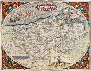Flandria Mapa geográfico do território da Flandres a partir do "Theatrum Orbis Terrarum" de Abraham Ortelius (Oertel, Ortell ou Ortel)