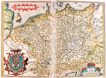 Germania Mapa geográfico do território da Germânia (Santo Império Germânico) do "Theatrum Orbis Terrarum" de Abraham Ortelius (Oertel, Ortell ou Ortel)
