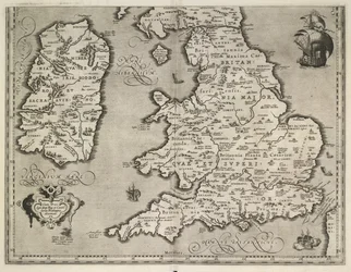 Mapa de Inglaterra, País de Gales e Irlanda, Theatrvm Orbis Terrarvm Por Abraham Ortelius