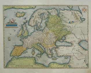 Mapa da Europa, do Theatrum Orbis Terrarum, de Abraham Ortelius