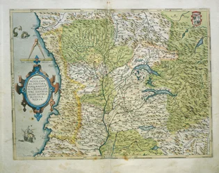 Mapa do Ducado de Milão, Itália, do Theatrum Orbis Terrarum, de Abraham Ortelius