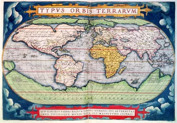 Mapa do mundo: "Typus Orbis Terrarum", do "Americasive New World" de Ortelius