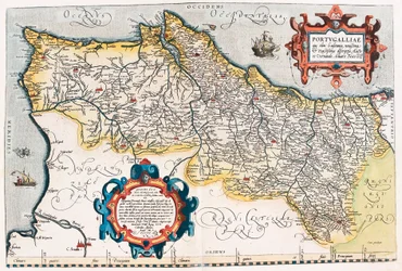 Mapa Geográfico do território de Portugal do "Theatrum Orbis Terrarum" de Abraham Ortelius (Oertel, Ortell ou Ortel)