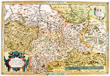 Saxoniae, Misniae, Turíngia, Nova Accurssimaque Descriptio Geography map of the territory of Saxonia, Turíngia na Alemanha do "Theatrum Orbis Terrarum" de Abraham Ortelius (Oertel, Ortell ou Ortel