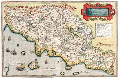 Sociae. Descriptio auctore Hieronymo Bellamarto Mapa geográfico do território da Toscana na Itália a partir do "Theatrum Orbis Terrarum" de Abraham Ortelius (Oertel, Ortell ou Ortel