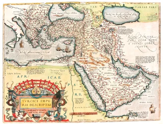 Turcici imperii descriptio Mapa geográfico do território do Império Otomano retirado do "Theatrum Orbis Terrarum" de Abraham Ortelius (Oertel, Ortell ou Ortel)