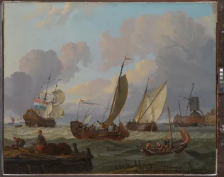 Navios que passam por um moinho de vento, c.1690 (óleo sobre tela)