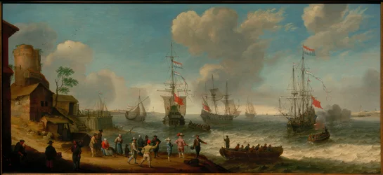 Navios holandeses em um estuário