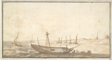 Praia com Navios perto de Scheveningen