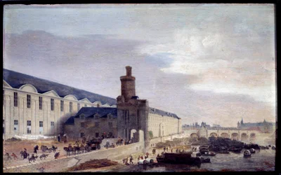 Vista da Porte Neuve e da Galerie du Louvre por volta de 1640 Entrée du Louvre nas margens do Sena. Pintura de Abraham de Verwer (1600-1650) 1640 Dim. 0,37 x 0,59 m Paris, Musee Carnavalet