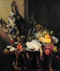 Pronkstillleven com frutas e aves