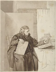 Retrato de um homem idoso numa sala de estudo