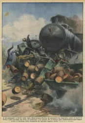 Em uma passagem de nível na linha Montebelluna-Pádua, um caminhão com um trailer